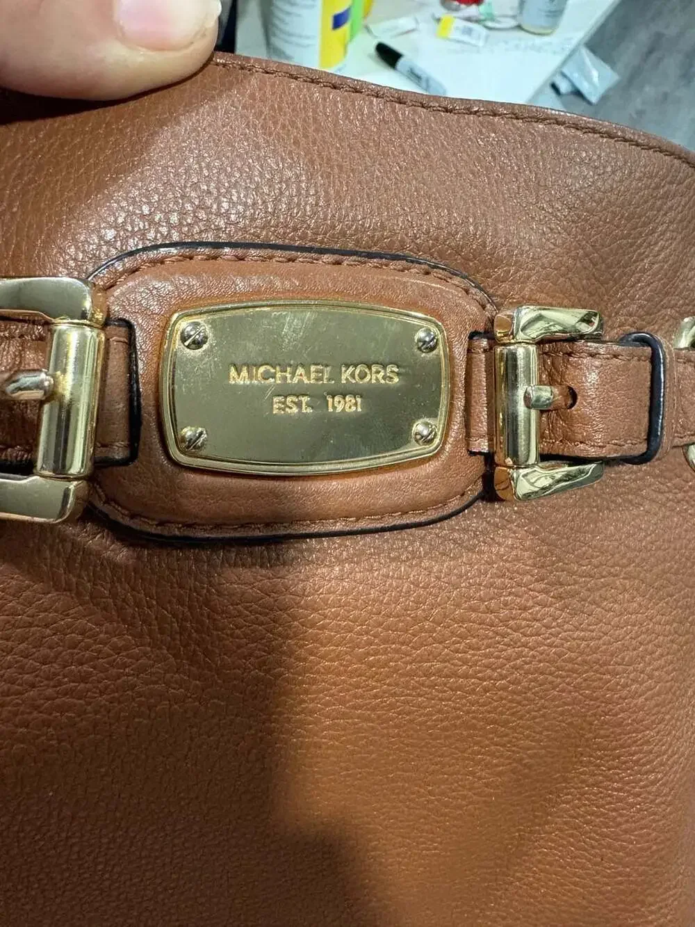 Michael Kors Brown Leather Crossbody Bag Gold Hardware Adjustable Strap Purse